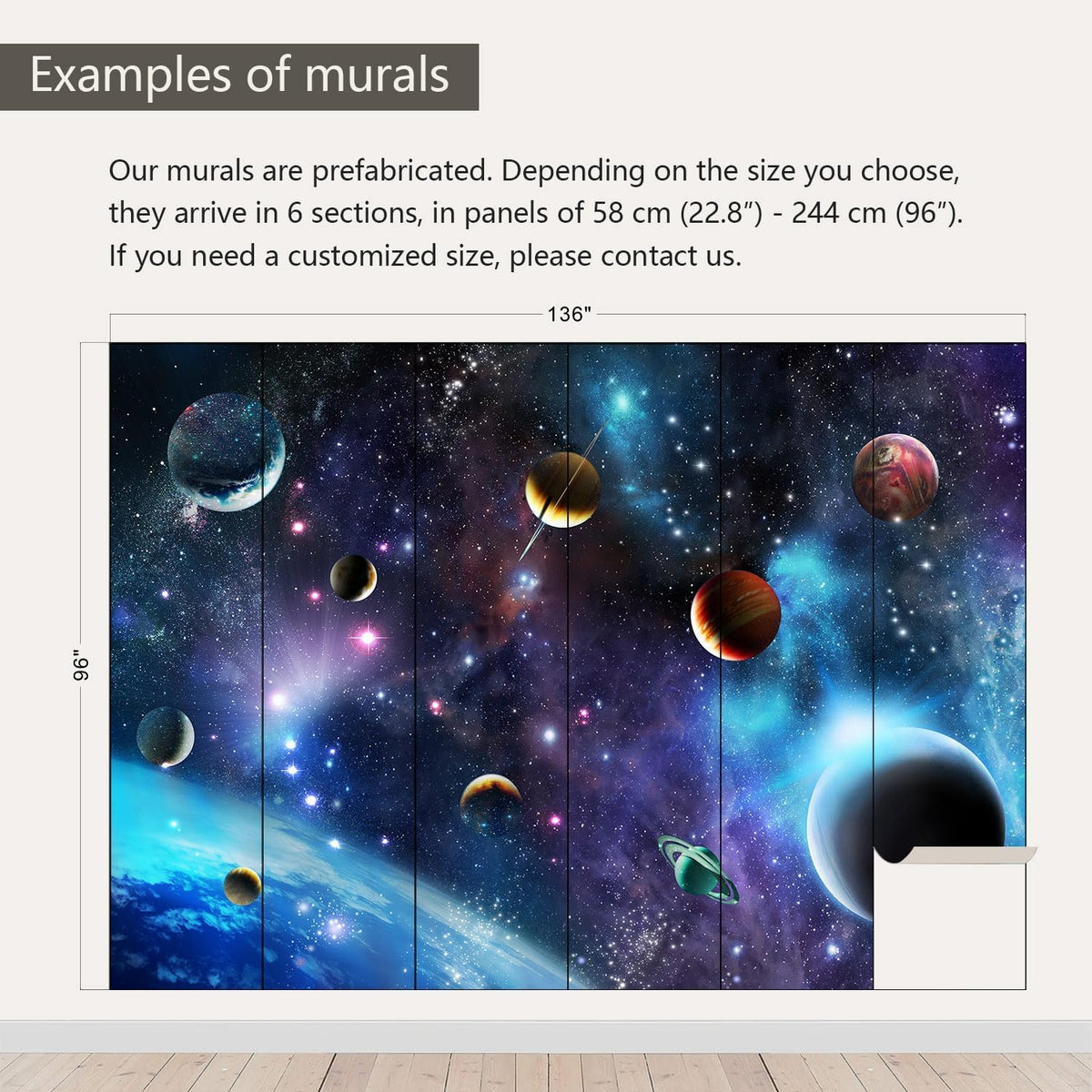 AFZEVEB-Space Galaxy Wallpaper Cosmic Planet Wall murals for Kids Room 136"x96" (Not Peel and Stick)