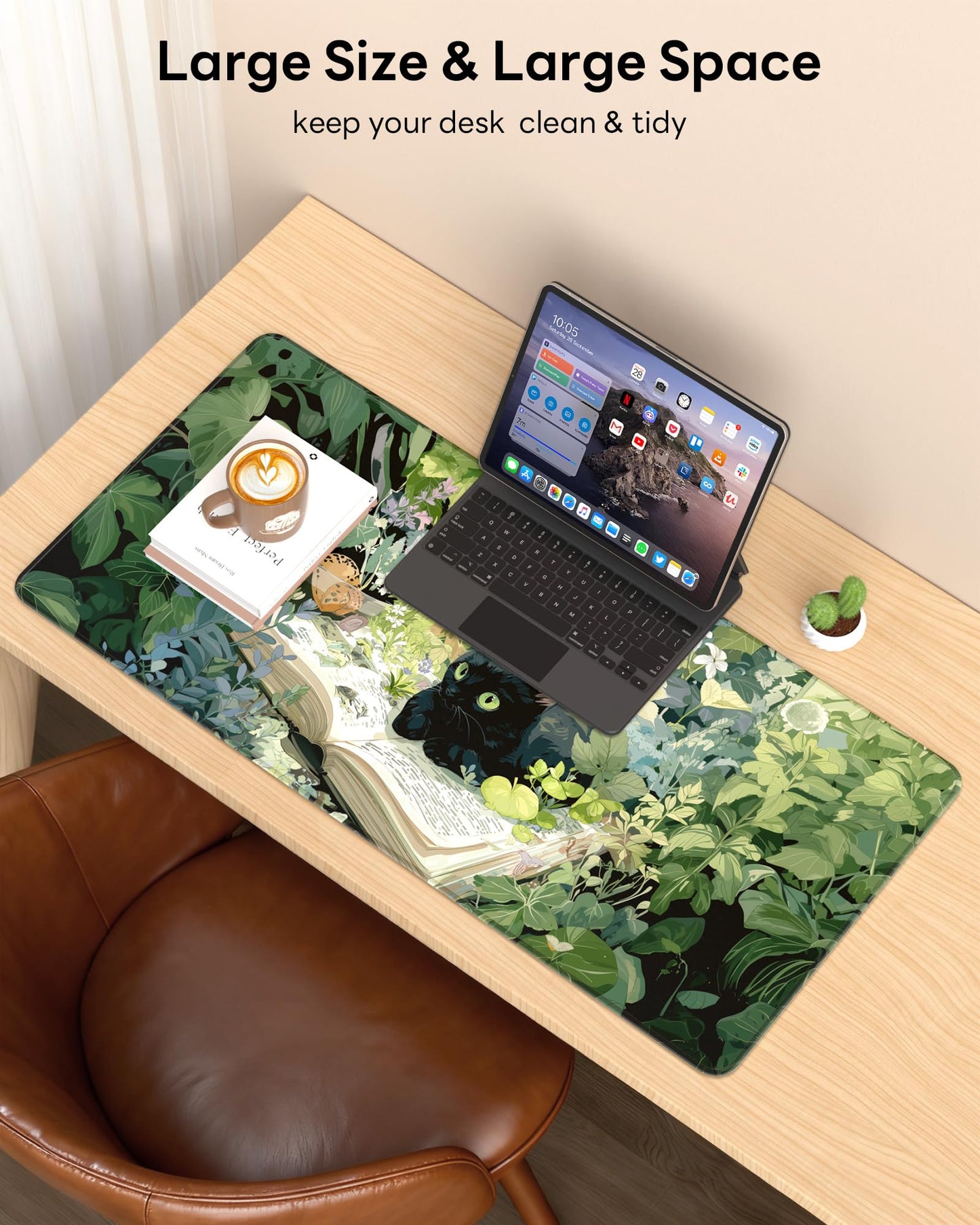 Velluxion XL Gaming Mouse Pad, 31.5x15.7'' Large Desk Mat with Anti-Slip Rubber Base & Stitched Edges for Gaming, Office, Home, Reading Cat