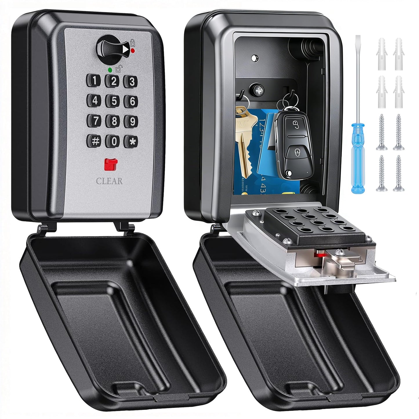 BKNOOU Sturdy Waterproof Key Lock Box for Outside, Large Capacity Wall Mount Lock Box for Keys with Code, 12-Digit Combination Resettable Security Lockbox for Outdoor House Spare Keys, Home, Garage