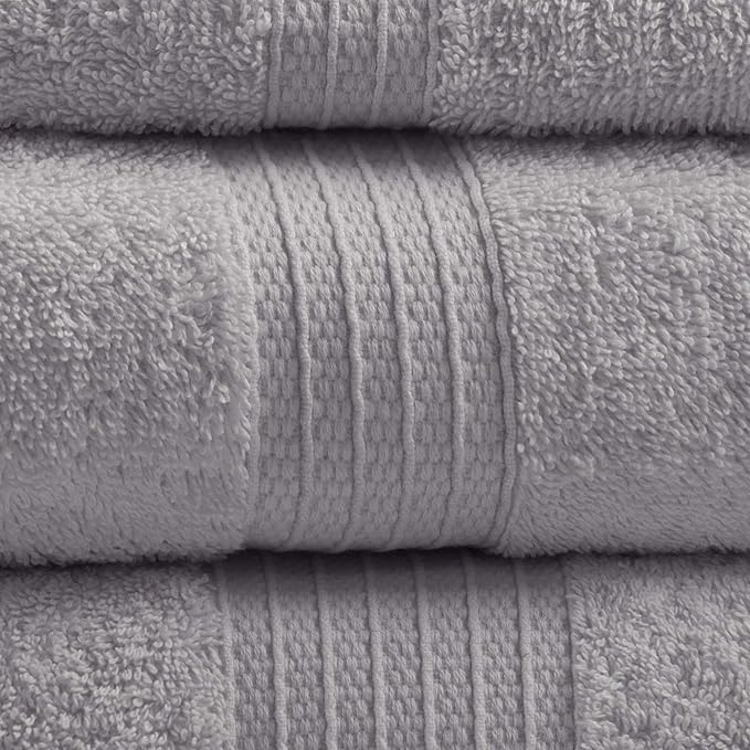 Madison Park Organic 100% Cotton Bathroom Towel Set, Hotel & Spa Quality Highly Absorbent, Quick Dry, Include for Shower, Handwash & Facial Washcloth, Multi-Sizes, Grey (Pack of 2)