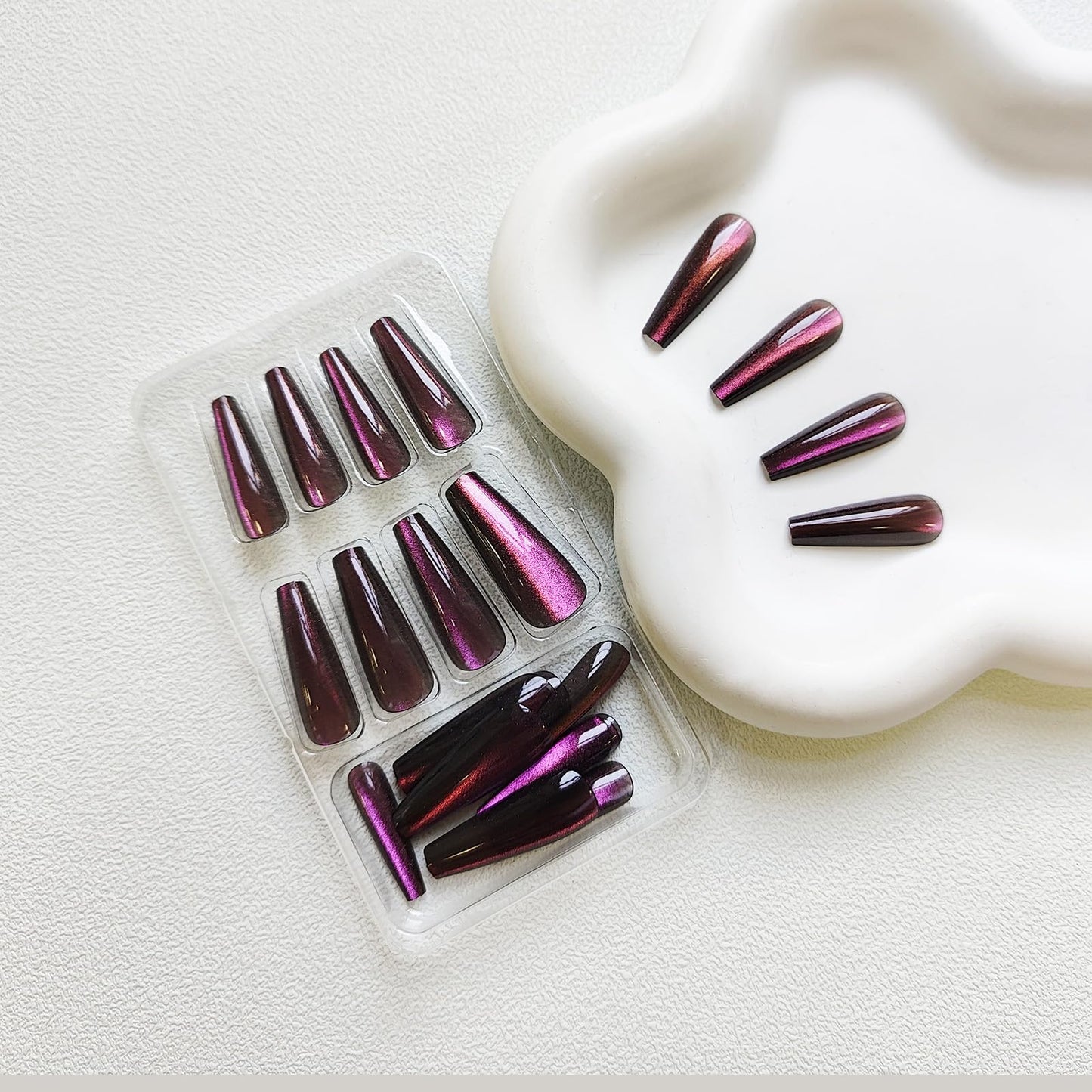 KKUUOO Purple Press on Nails Long Coffin False Nails with Solid Color Design Glitter Acrylic Artificial Nails Full Cover for Women 24 Pieces