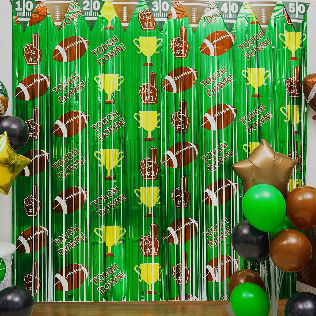 Football Party Decorations, 4 Pack Foil Fringe Curtains, Party Backdrop Streamers, Super Bowl Sunday Night Football Game Day Photo Booth Backdrops Superbowl Party Decorations