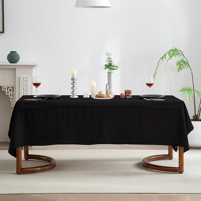 EVERLY 100% Pure Linen Rectangle Tablecloths 60x108Inches for Dining,Buffet Parties,Picnic,Events,Weddings and Restaurants,Decorative Halloween,Thanksgiving Machine Washable Tablecloths-Black