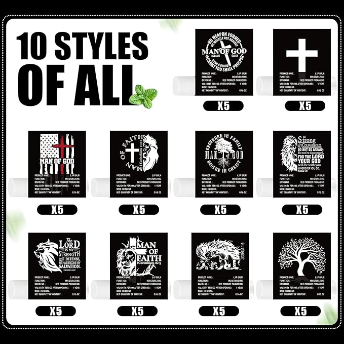 50 Pack Christmas Christian Religious Gifts Bulk Lip Balms for Men Church Party Favors Bible Verse Lip Balms with Scripture Gifts for Coworkers Staff Employee Christmas Stocking Stuffers