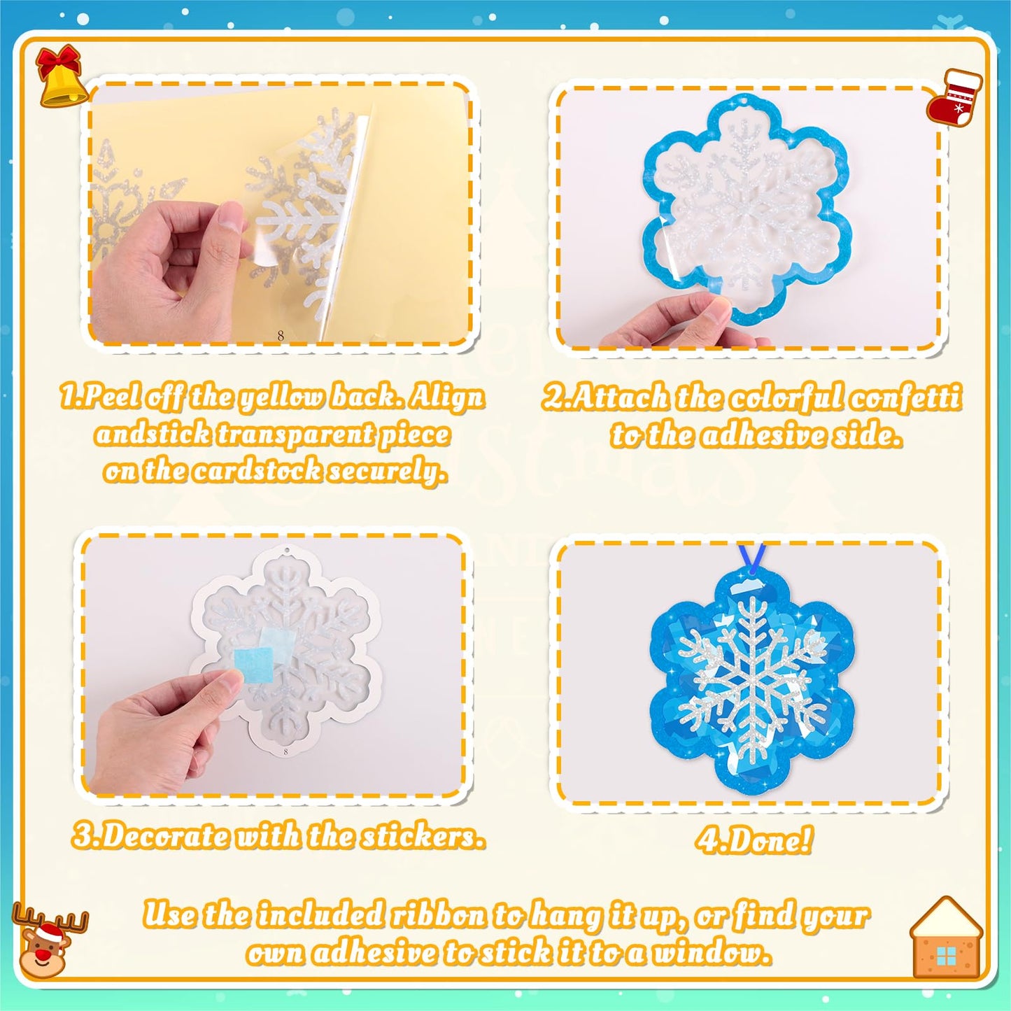40pcs Christmas Crafts Bulk – Snowflake Paper Suncatcher DIY Kits for Winter Party, Holiday Ornaments, Classroom Decorations