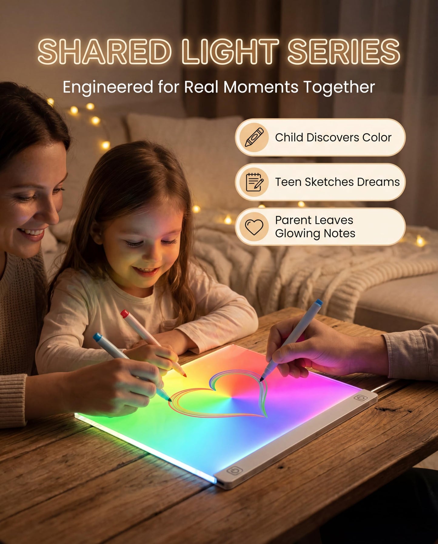 LED Drawing Board for Kids Teens, A4 Glow Doodle Note Board with USB-C, 9 Light Modes, Scratch-Resistant, 12 Markers & Stand – Mother's Day, Children's Day, Birthday Gifts for Girls Boys