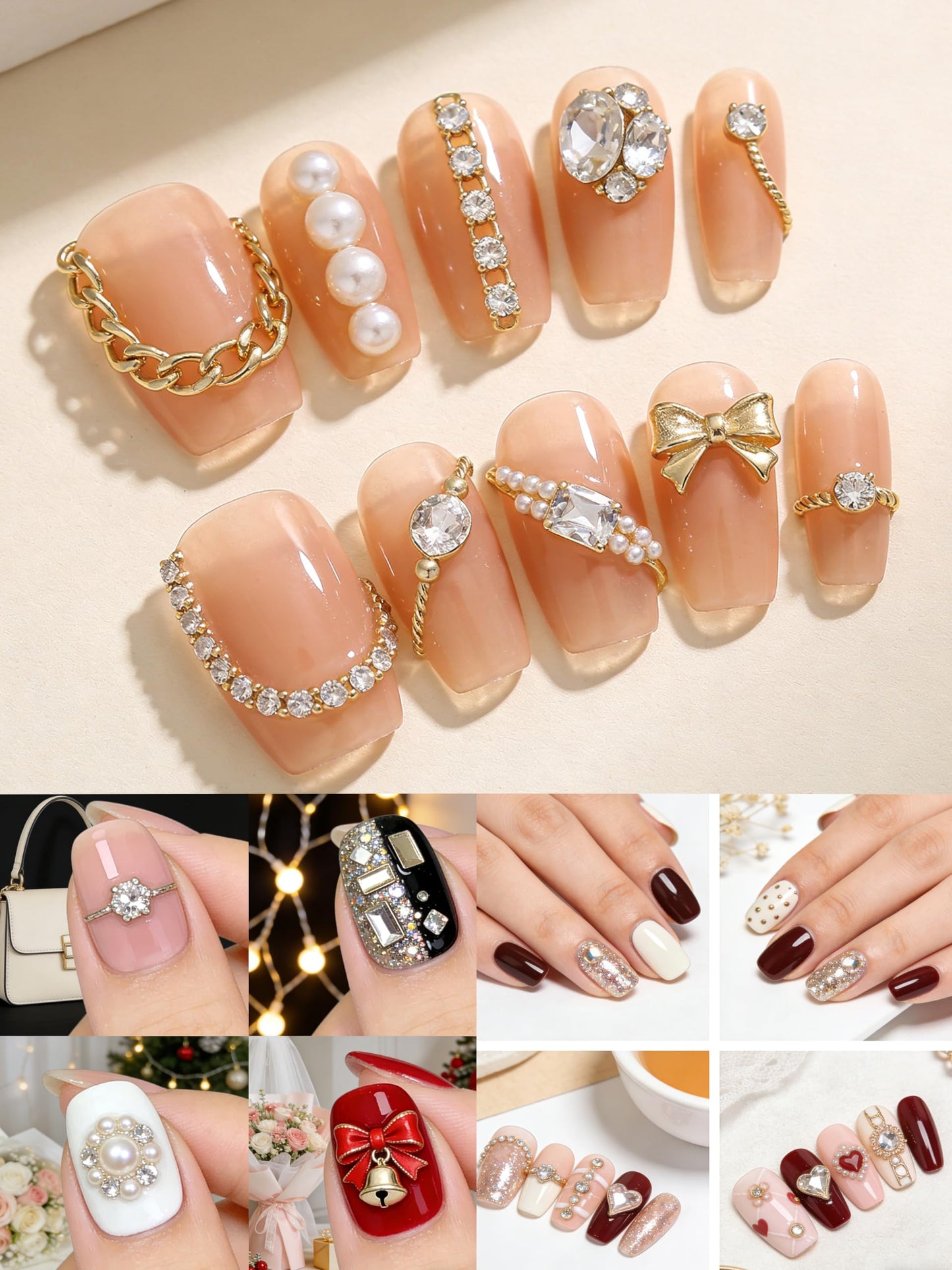 Chunmeng 10000 Nail Spells and Gem Set, Pink Cute Bow, 3D Flowers, Gold Butterfly Pendant - Nail Art Water Diamond, Pearl, Diamond Gem, Comes with DIY Nail Tools