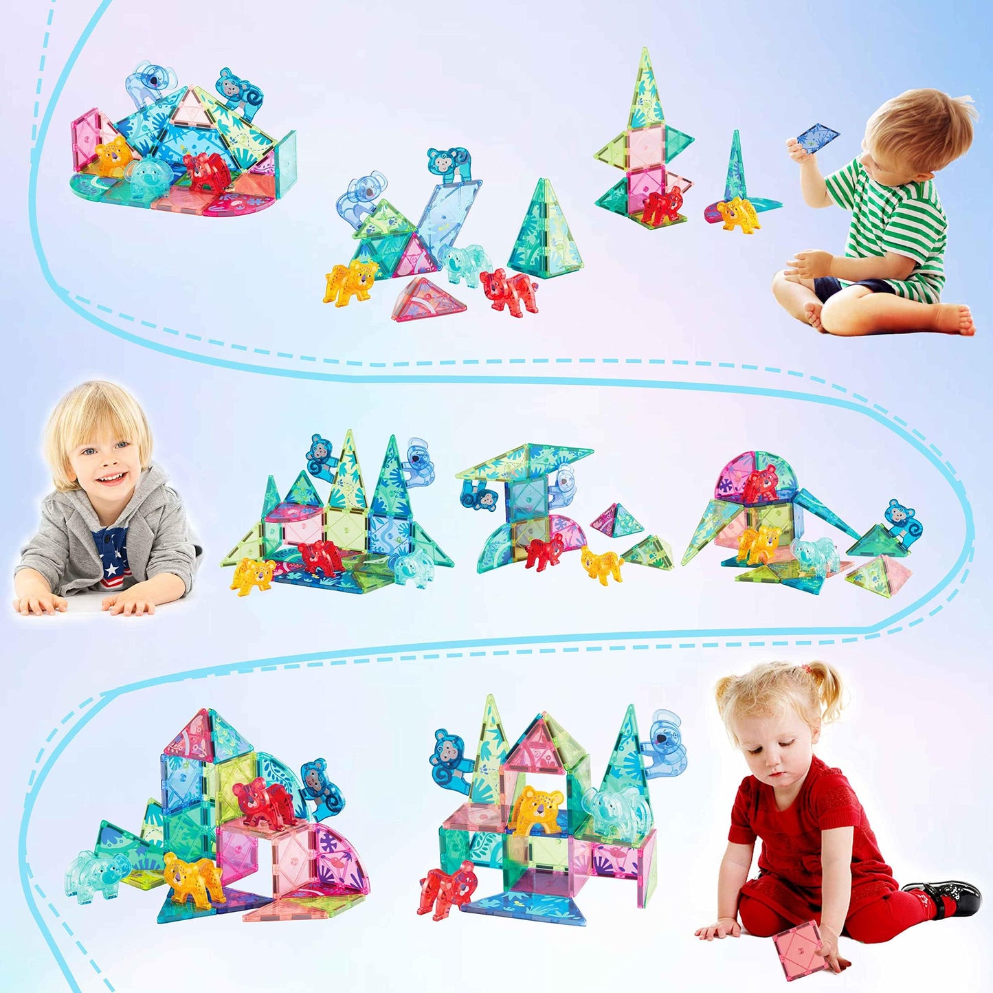 MiDeer Animal Magnetic Tiles 40 Pcs, Magnetic Building Blocks for Toddler 3-5, Educational Stack Tile Construction Magnet Block STEM Learning Toy for Kids Age 3-5 4-8