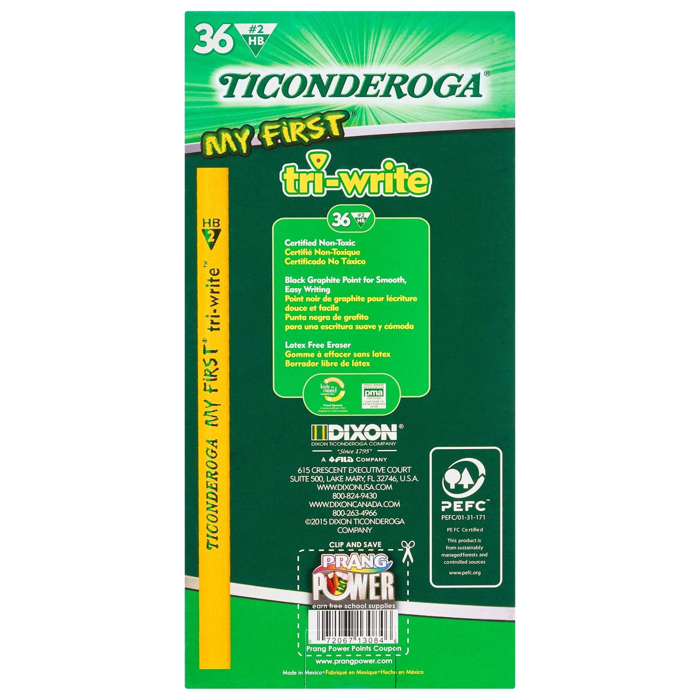 Ticonderoga My First Tri-Write Pencils without Eraser, Primary Size Wood-Cased #2 HB Soft, Yellow (13084) (Pack of 6, 216 Count Total)