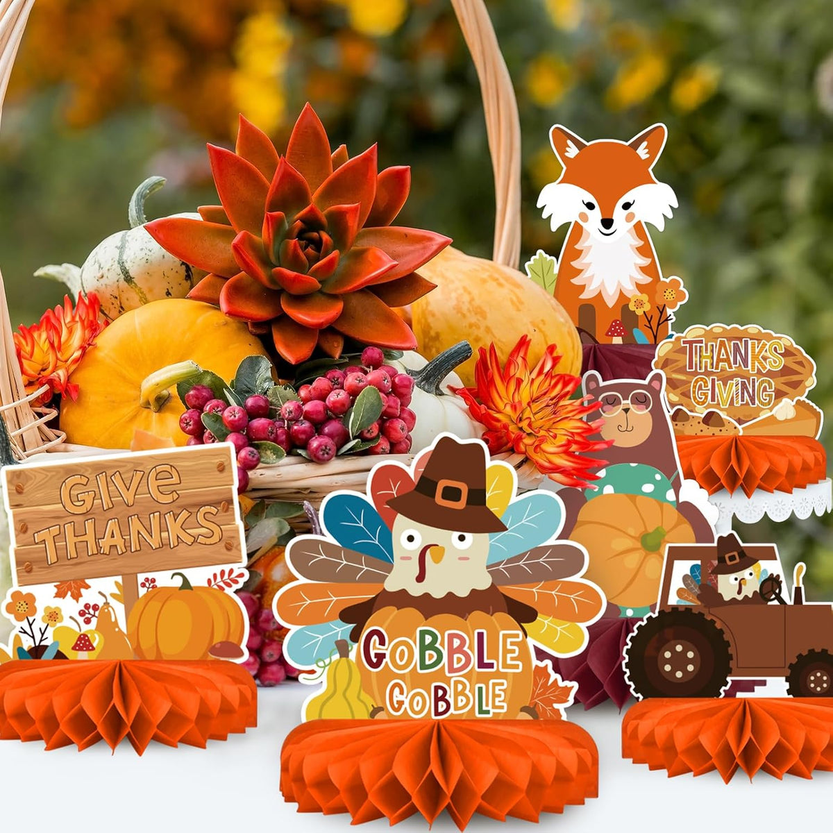 9PCS Premium Fall & Thanksgiving Party Decorations Set - Autumn Honeycomb Centerpieces, Table Toppers - Ideal as Fall Classroom Decorations, Thanksgiving Birthday Supplies & Autumn Party Decorations