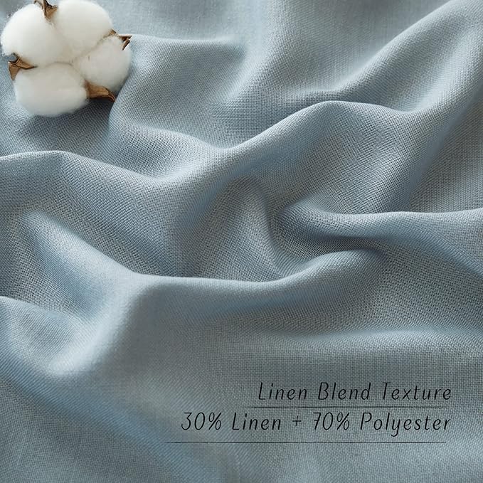 NICETOWN Flax Stone Blue Linen Curtains for Room Divider, Grommet Top Thick Flax Semi Sheer Vertical Drapes Privacy Assured with Light Filtering for Sliding Glass Door, W68 x L96, 2 Pieces