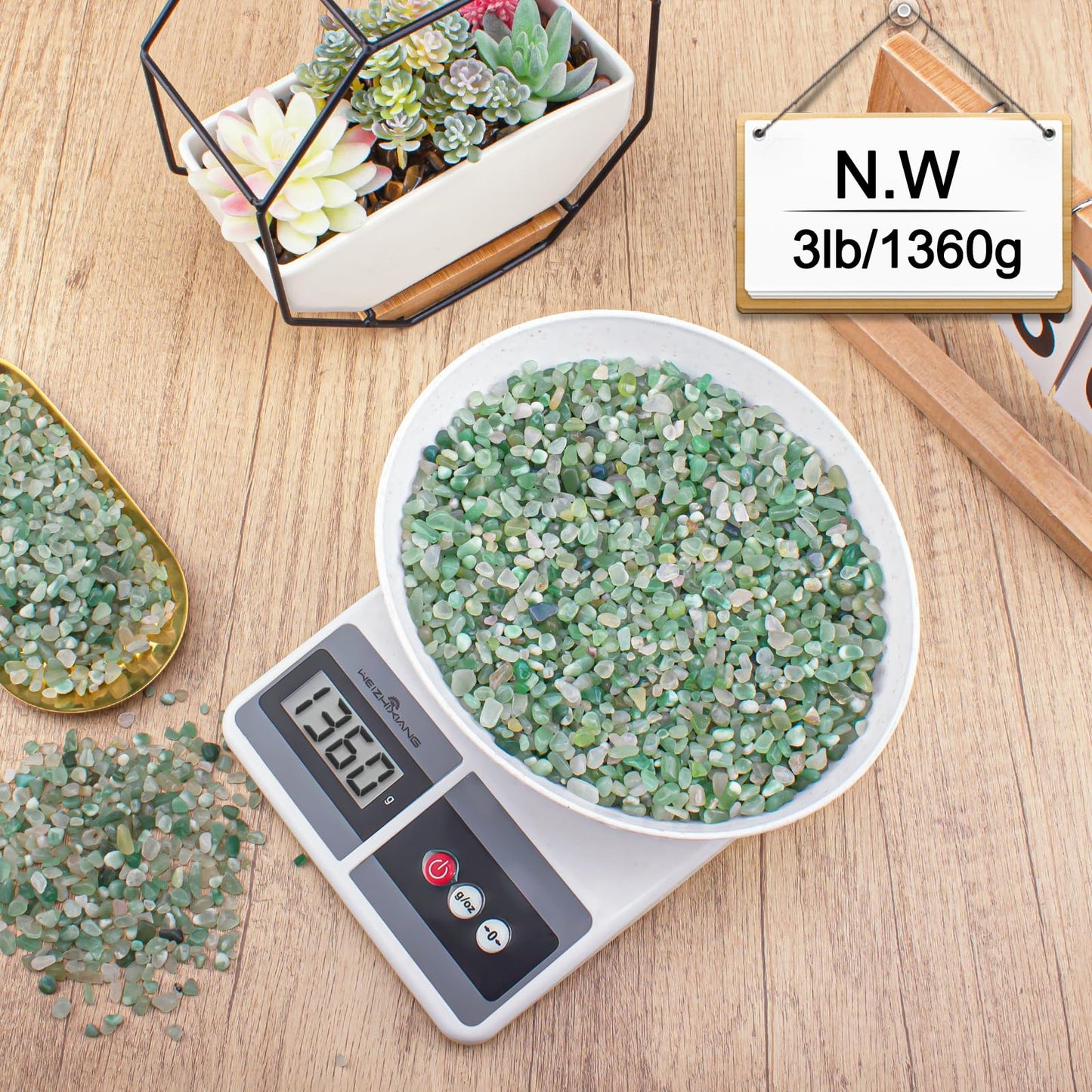 EZEELAI Crystal Chips Bulk Green Aventurine Crushed Quartz Stones Pebbles, 5-7mm Polished Tumbled Healing Crystal Chips Crushed Rocks Jade Pebbles for Aquarium, Garden and Home - 3 Lbs