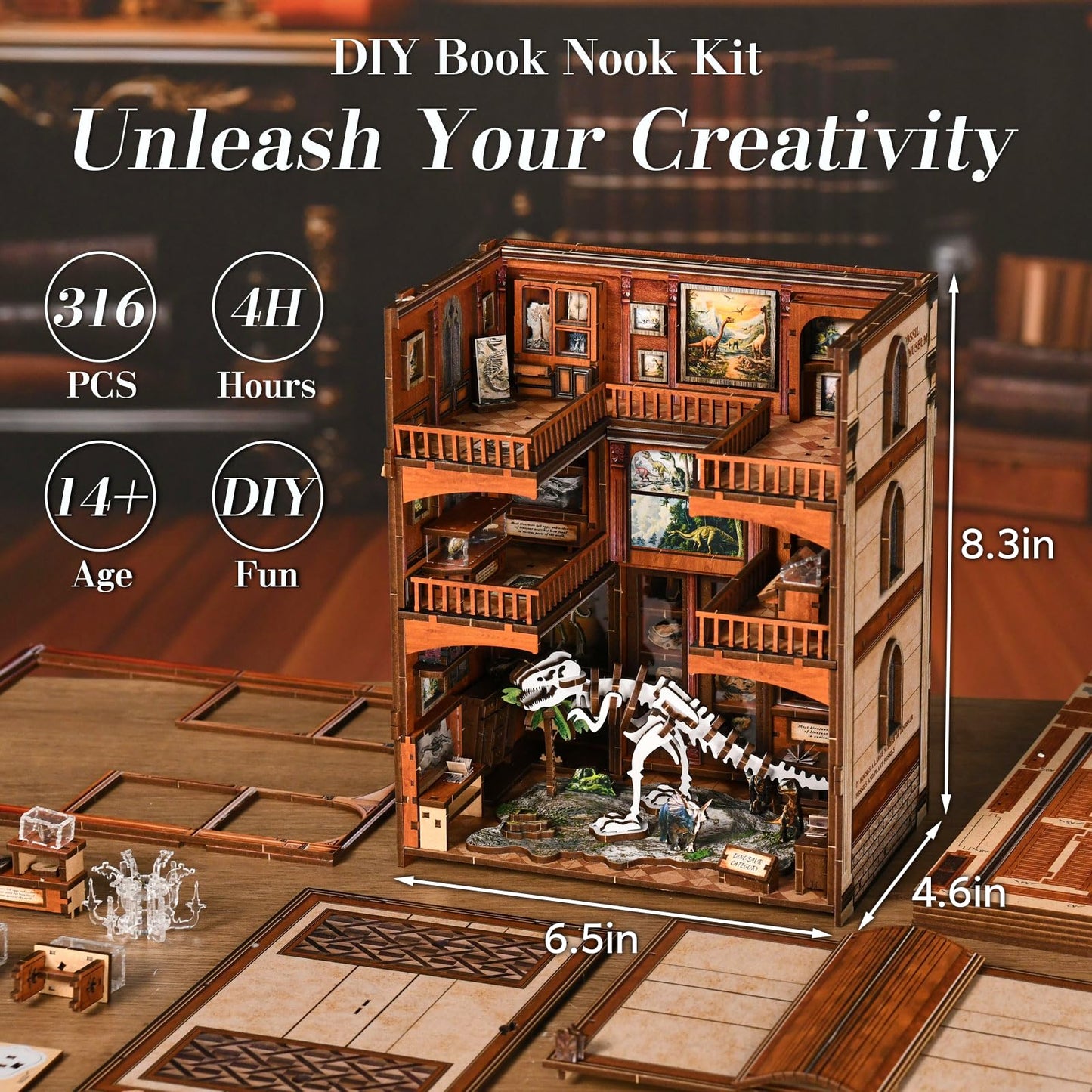 DIY Book Nook Kit, 3D Wooden Puzzle for Adults, Miniature House Kit with Touch LED Light, Gothic Bookshelf Insert Decor, Creative Hobby Gift for Fantasy Lovers