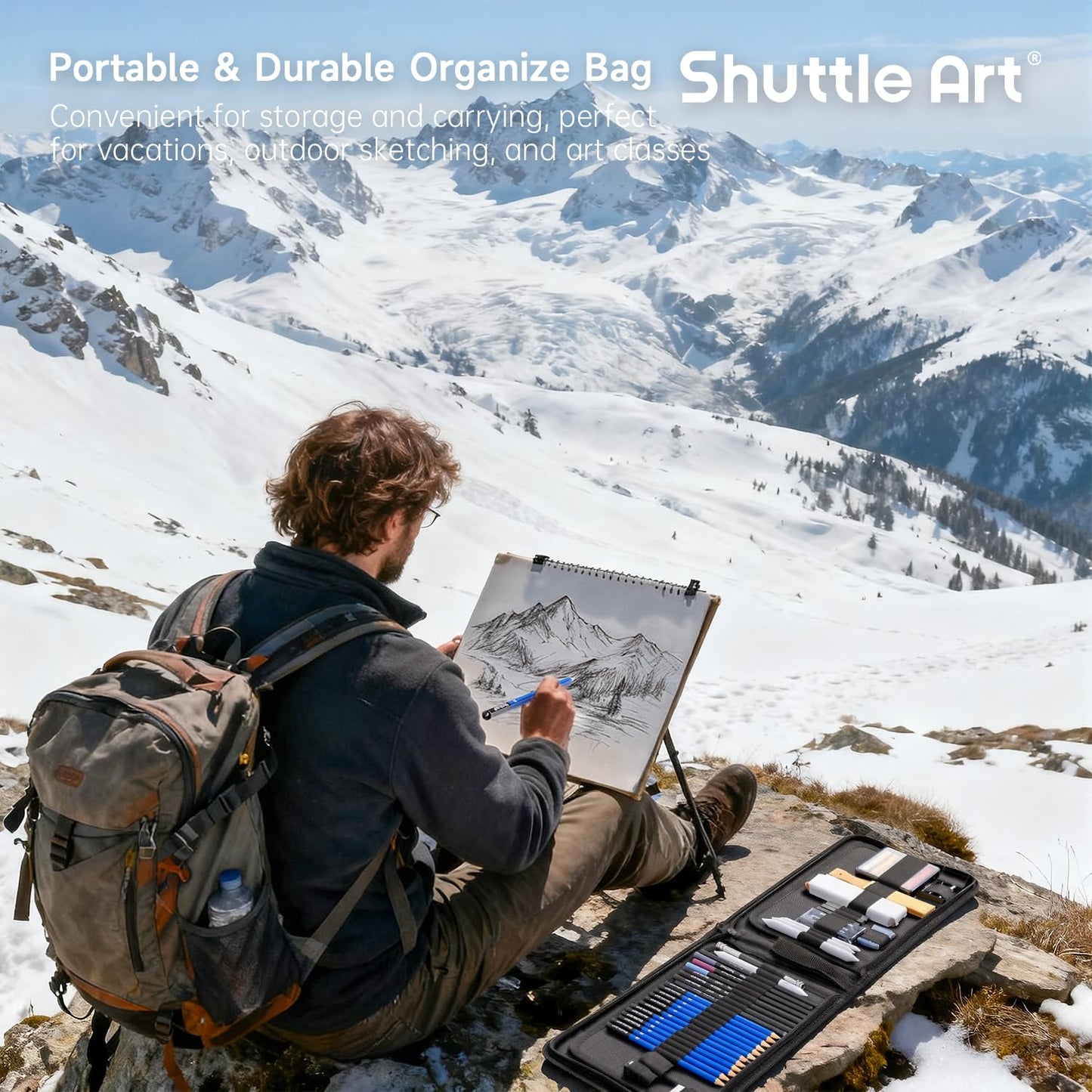 Shuttle Art 52 Pack Drawing Pencils Set, Professional Art Kit with Graphite Charcoal Sticks, Drawing Pad in Portable Case, Ideal for Kids and Adults Artists
