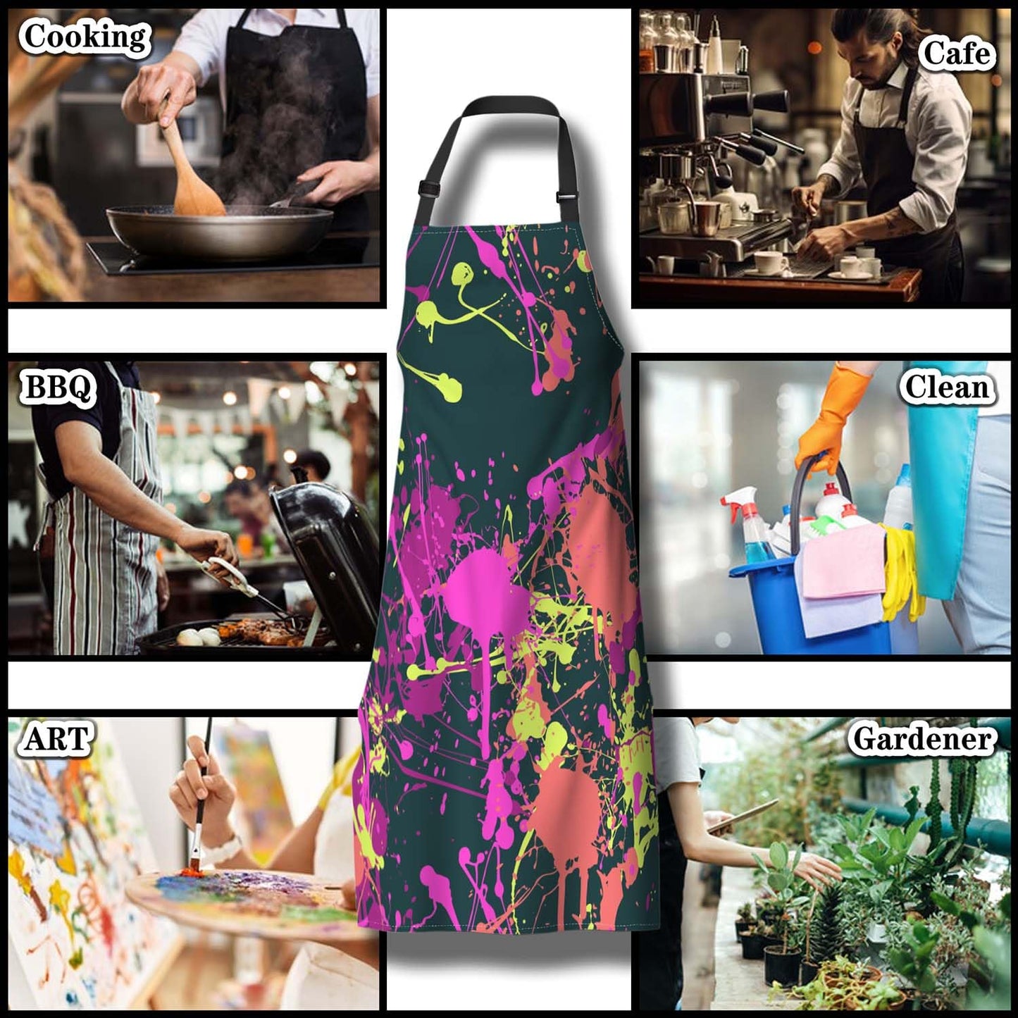 Olikked Cook Apron for Women Splatter Paint Pattern Mans Aprons for Cooking Funny for Kitchen Cooking Restaurant BBQ Painting Crafting 27” (W) x 31” (H), Waterproof Aprons
