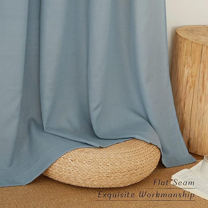 NICETOWN Rustic Linen 132 inch Long Curtains for Living Room, Grommet Privacy Added Thick Linen Weave with Light Filter Window Curtains & Drapes for Bedroom, Stone Blue, W55 x L132, 2 Panels
