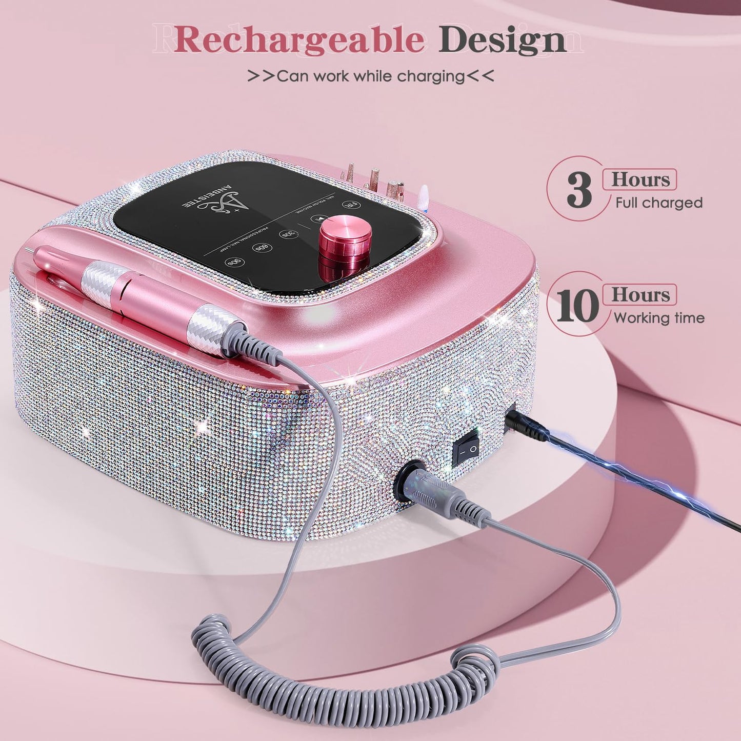 ANBEISTEE 2-in-1 Nail Drill & UV LED Nail Lamp, Professional Rechargeable 45000 RPM Electric Nail Drill Machine, Nail Grinder, Fast Nails Dryer Curing Lamp, Designed for Salon, Home