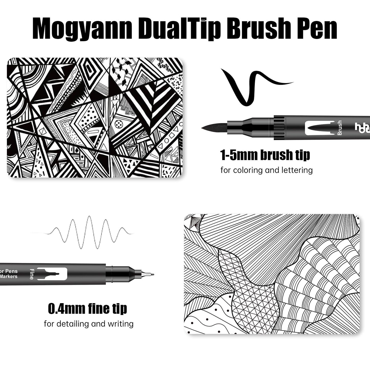 hhhouu 17Pack Dual Tip Black & White Brush Pens- Fineliner & Highlighting Set for Artists, Illustrators & Comic Drawing Smooth Ink Flow, Smudge-Free HO-17BW
