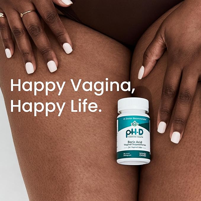 pH-D Feminine Health Support - 600 mg Boric Acid Suppositories - Woman Owned - for Vaginal Odor Use - 12 Count