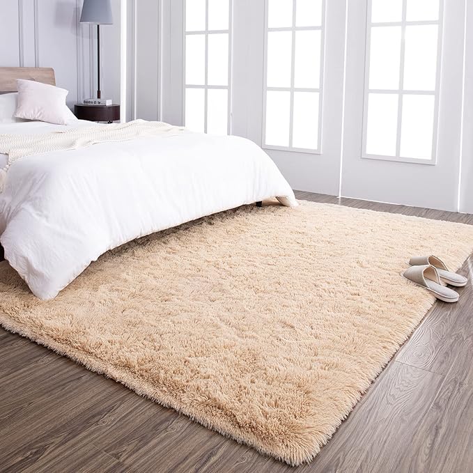 TWINNIS Super Soft Shaggy Rugs Fluffy Carpets 9x12 Feet, Indoor Modern Plush Area Rugs for Living Room Bedroom Kids Room Nursery Home Decor, Upgrade Anti-Skid Fuzzy Rug, Light Tan