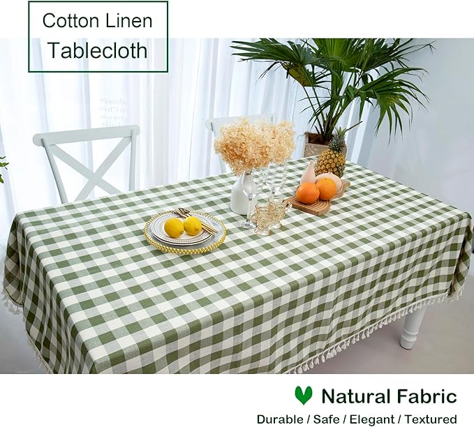 Checkered Tablecloth Rectangle, Heavy Weight Cotton Gingham Table Cloth Plaid Table Cover for Spring Summer Picnic Kitchen Dinner Restaurant Outdoor Party（55x84”,Green
