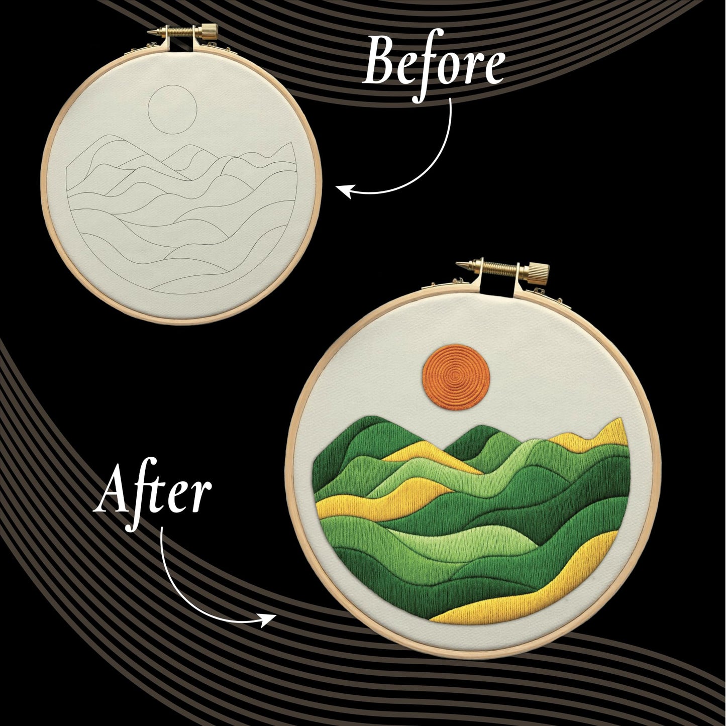 Unwynd Embroidery Kit Landscape Edition Set of 3 kit,Cross Stitch Kits for Beginners,Needlepoint Kits for Adults with Easy Floral Pattern Hand Crafts,Hoop,Needle,Mothers Day Gifts