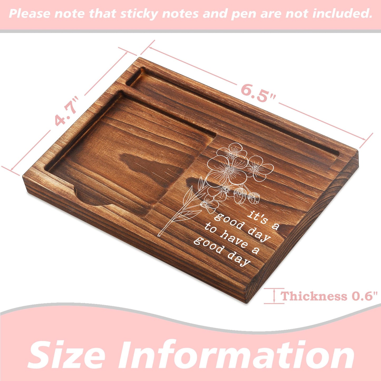 CINRLLA Sticky Note Holder Wooden Notepad & Pen Holder 6.5"" x 4.7"" Sticky Note Pad Holder Dispenser for Desk Work Motivational Gifts, NPA193, Brown