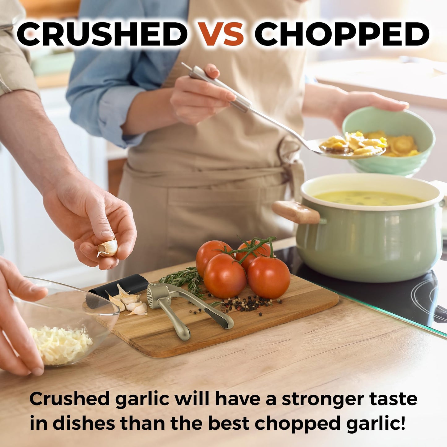 Zulay Kitchen Large Premium Garlic Press Set - Bigger Bowl for Bigger Garlic - Rust Proof Garlic Mincer Tool - Easy-Squeeze, Easy-Clean Silicone Garlic Peeler & Brush (Silver)