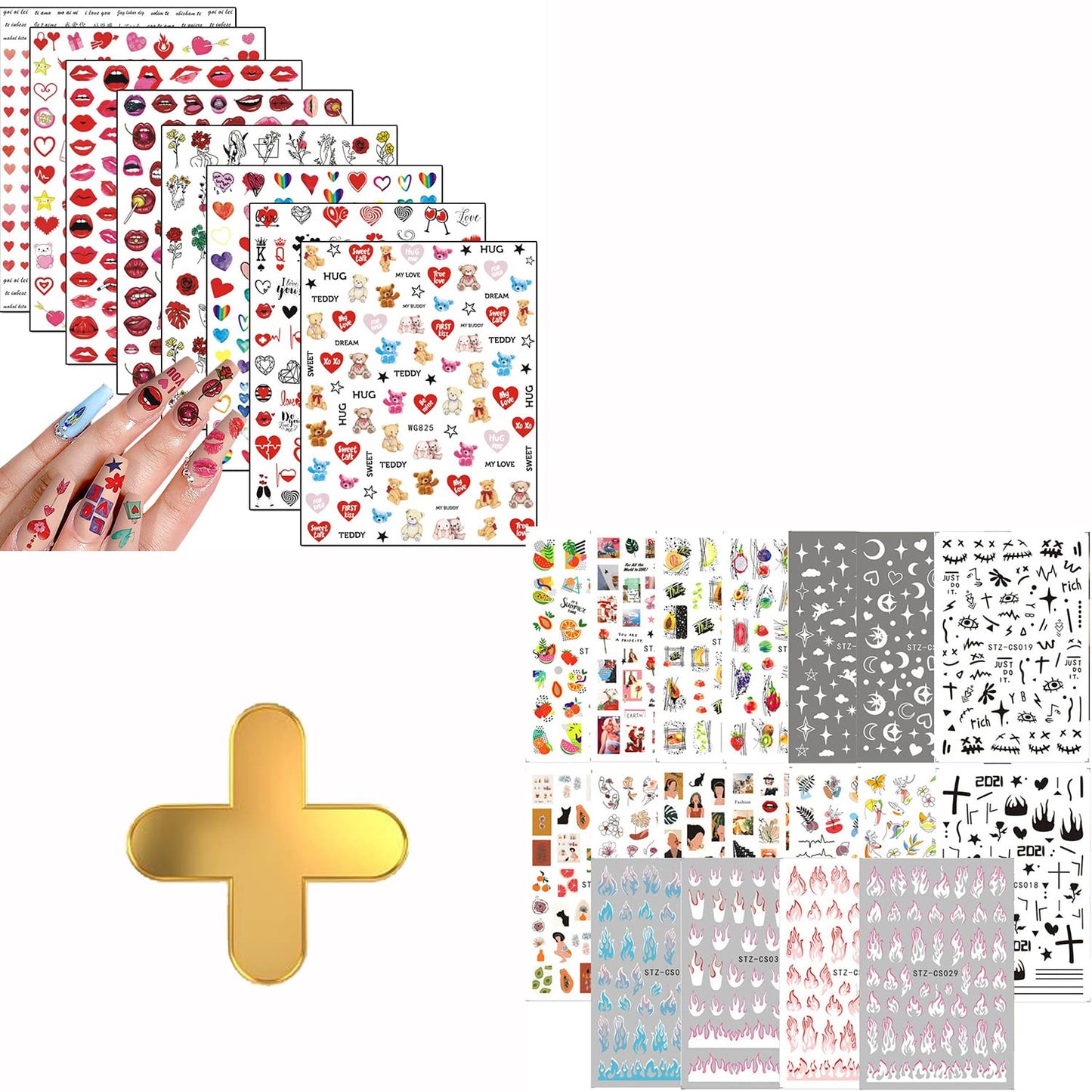 8 Sheets Love Heart Nail Art Stickers with 18 Sheets Colorful Nail Art Stickers