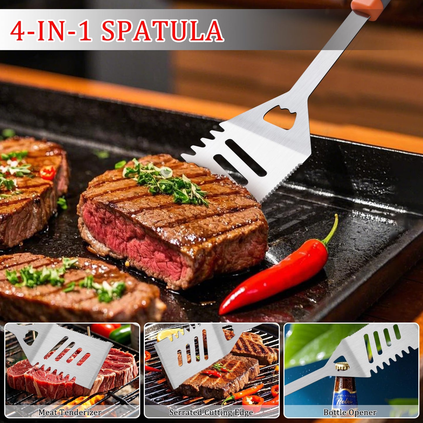 5PCS Grill Tools Set, BBQ Grilling Accessories with Spatula Tongs Apron Hooks, Portable Grill Utensils Set, Stainless Steel Grilling Tools Kit, Camping Tailgating Gifts for Men Dad