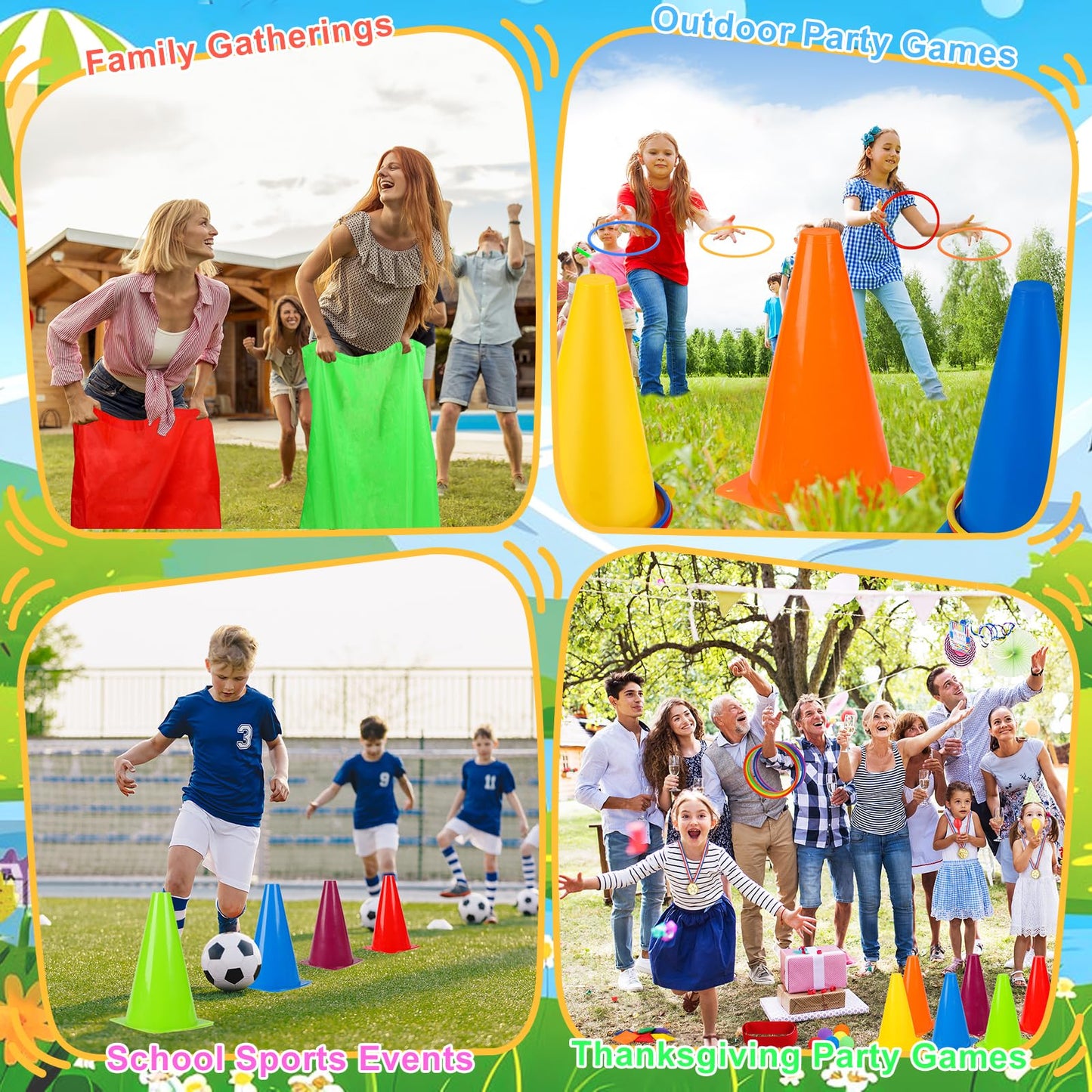 KUBUSFLY Potato Sack Race Bags, 116 Pcs Outdoor Carnival Games for Kids, Lawn Field Day Games Set with Bean Bags, Ring Toss, Cones, Bingo Cards, Carnival Yard for Family Adults Kids Birthday Party