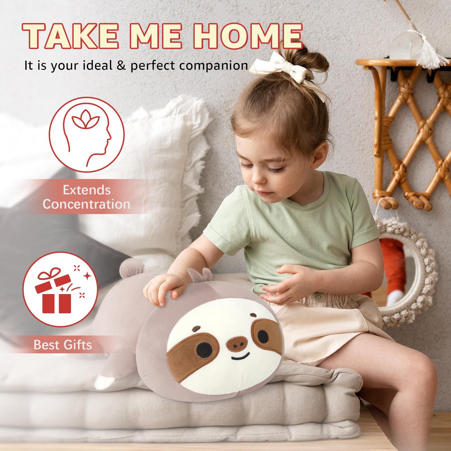 Onsoyours Original Weighted Sloth Plush, Cute 13.8"|1.8 Pound Hugging Sloth Weighted Stuffed Animal, Soft Collectible Plushies Pillow Toy Gift for Kids & Adults