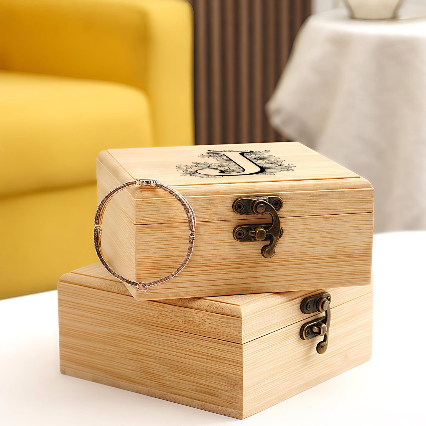 BJDAMAI Trinket Keepsake Decorative Memory Jewelry Storage Box, Personalized Cute Cool Novelty Mini Practical Trendy Tiny Artsy Western Country Gifts (Letter J)