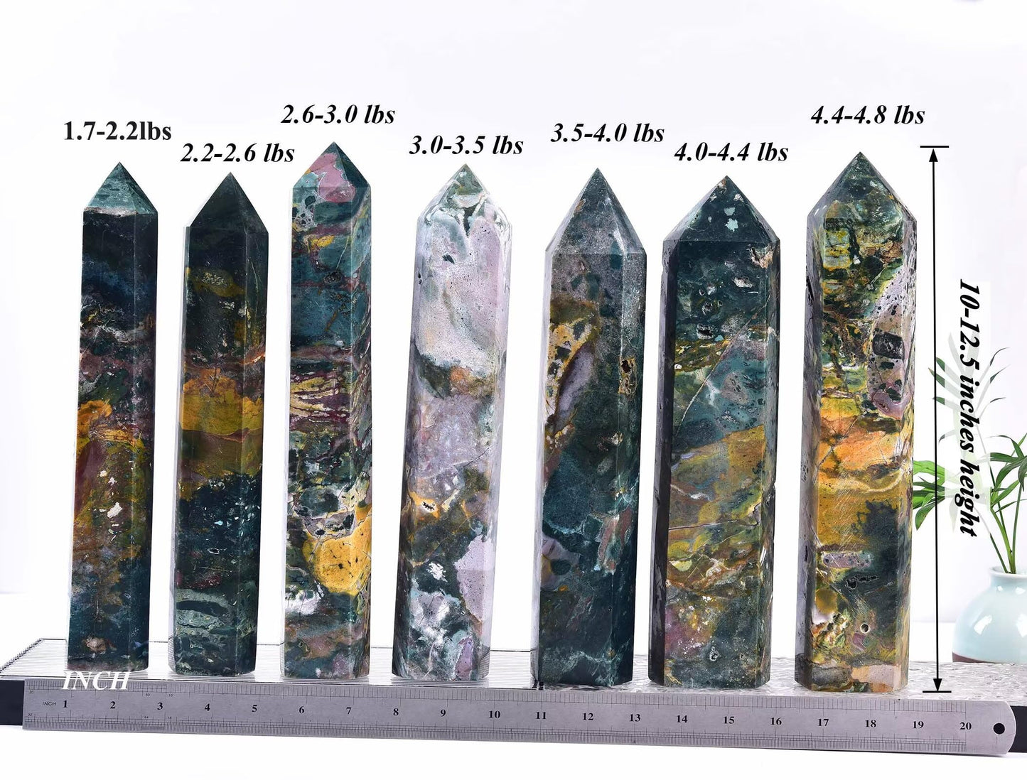 AMOYSTONE Large Ocean Jasper Stone Wand Healing Crystal Obelisk Tower 6 Faceted Column Reiki Chakra Meditation Therapy 2.2-2.6 LBS