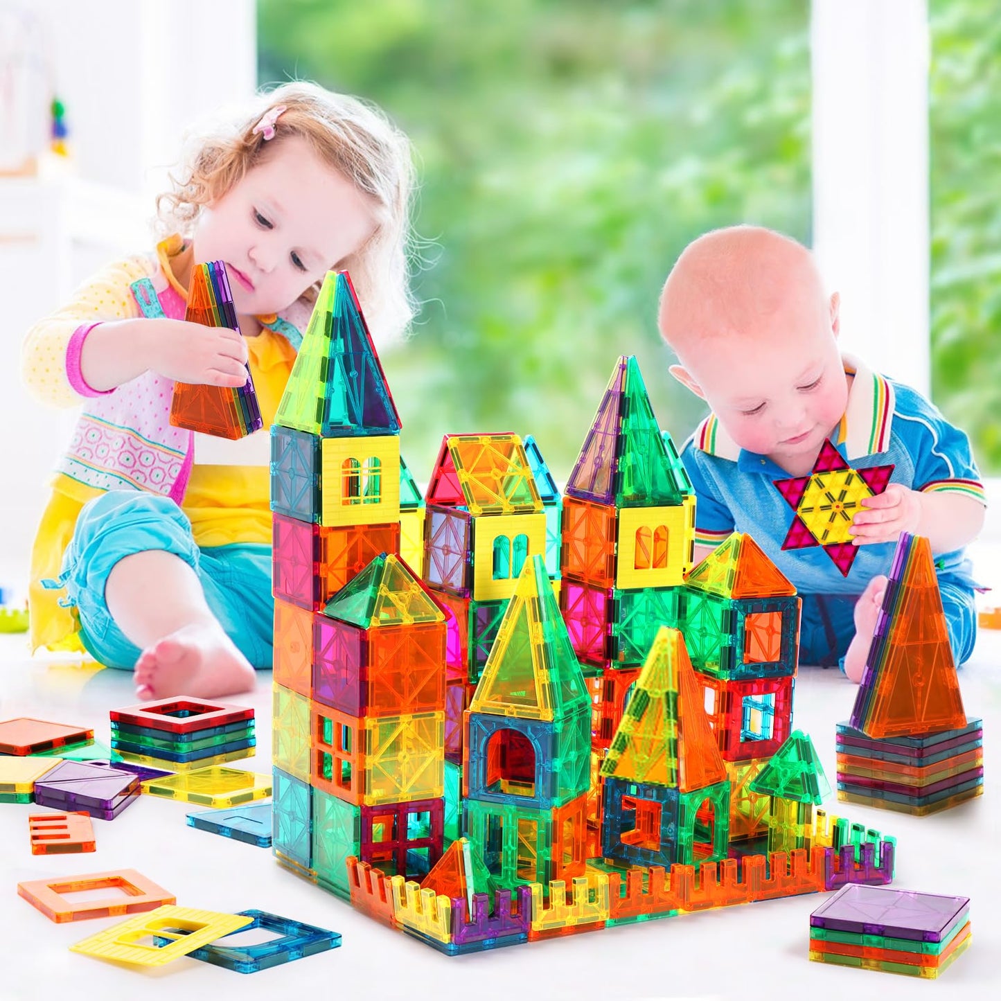 FNJO Magnetic Tiles, 52PCS +2Cars