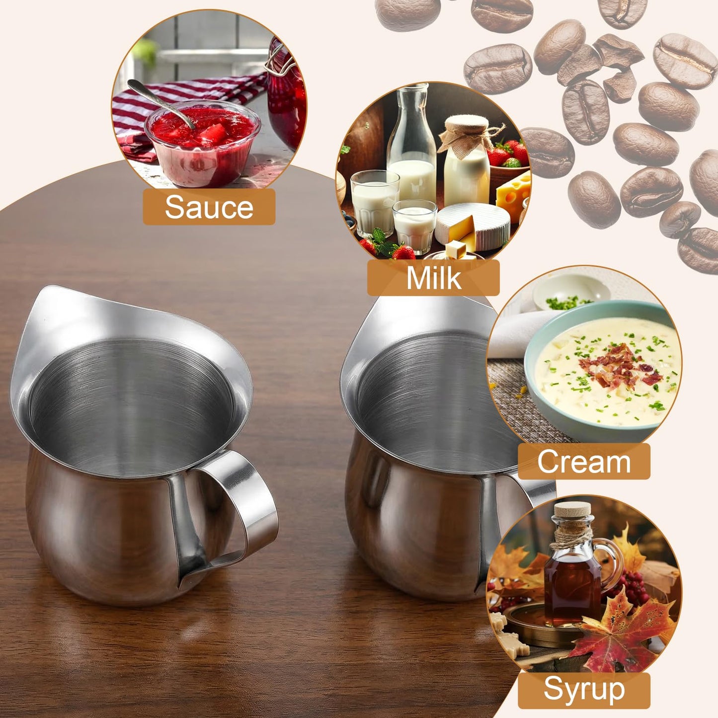 8 Pcs 3 oz (90ml) Mini Milk Creamer Frothing Pitcher Dispenser Container with Handle, Small Stainless Steel Bell-Shaped Creamer for Coffee Barista, Cappuccino, Latte, Restaurant, Bakery, Kitchen Use