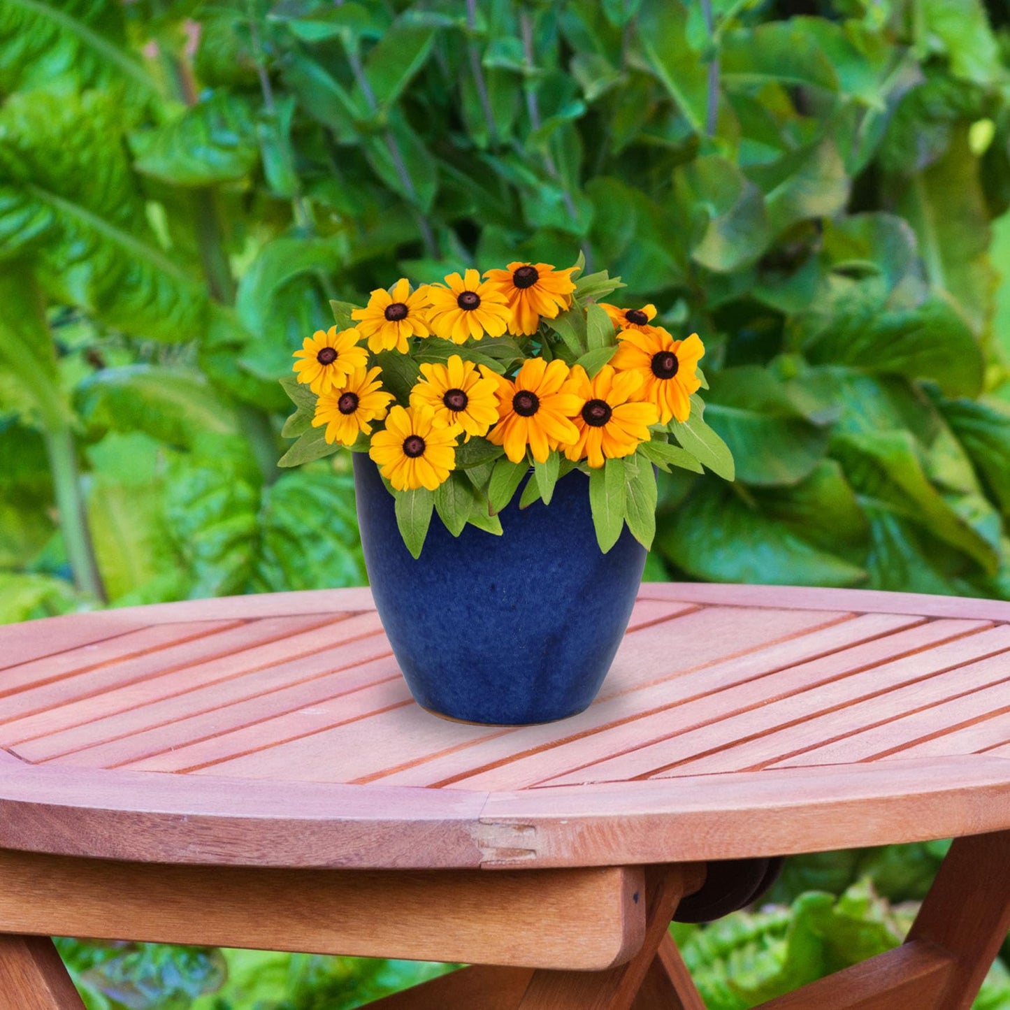 Sunnydaze Resort Round Ceramic Planter - Set of 2 Indoor or Outdoor Plant Pots with Drainage Hole - 8" - Imperial Blue Glaze