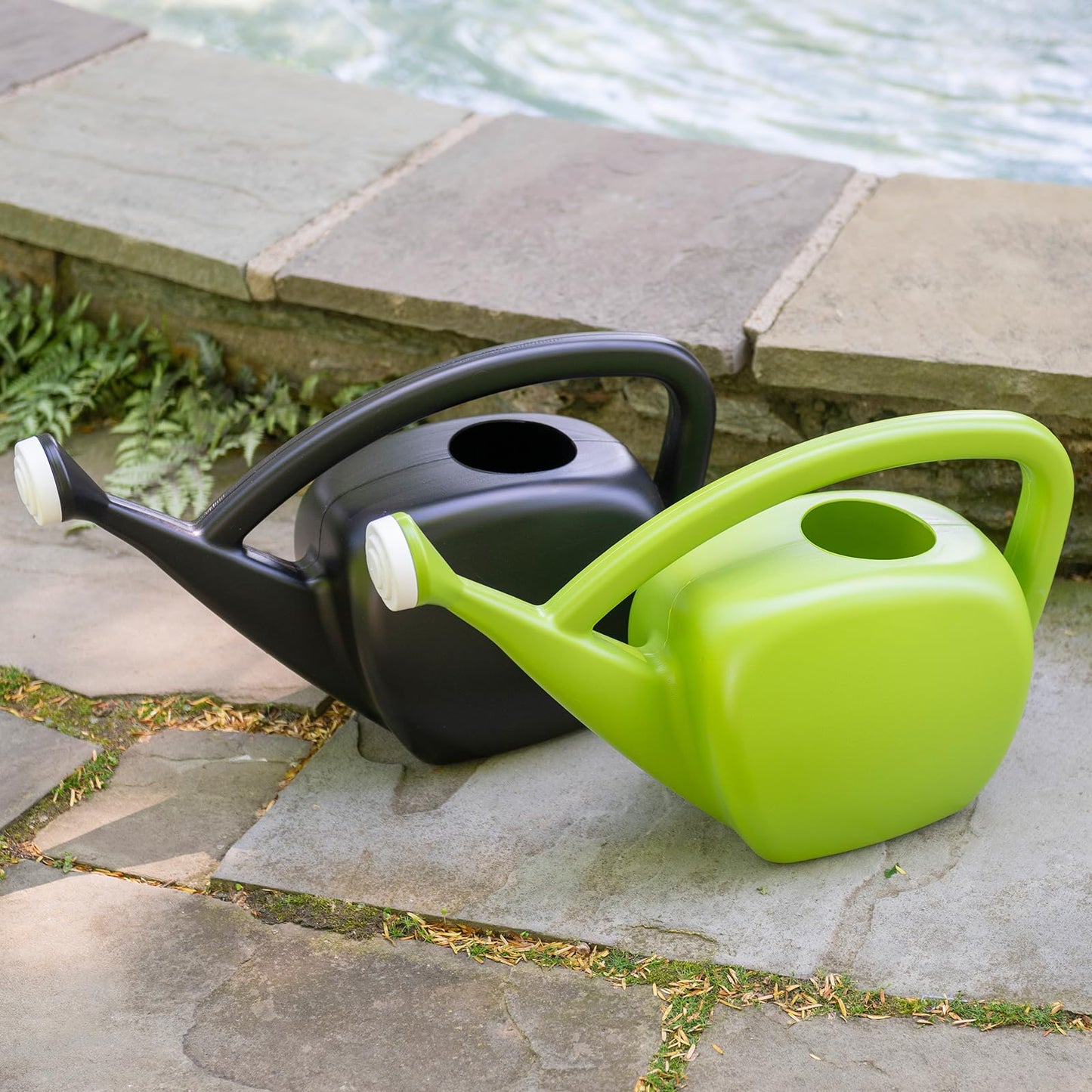 Root & Vessel 2 Gallon Watering Can Outdoor, Made in USA, Large Fill Hole & Long Spout & Handle for Ease of Use, Removable Nozzle, Outdoor & Indoor Use, Black