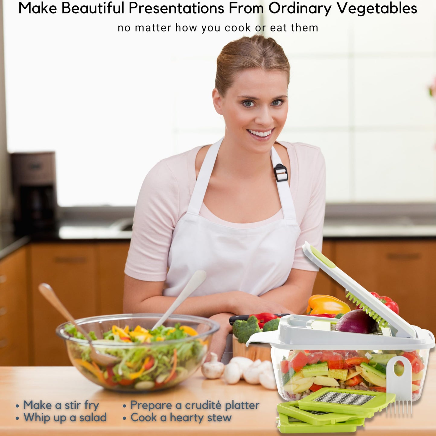 Brieftons QuickPush Food Chopper: Strongest & 200% More Container Capacity, 30% Heavier Duty, For Onion, Fruit and Vegetable Chopping, with 3 Dicer Cutter Blades, Keep-Fresh Lid, and 5 Recipe Ebooks