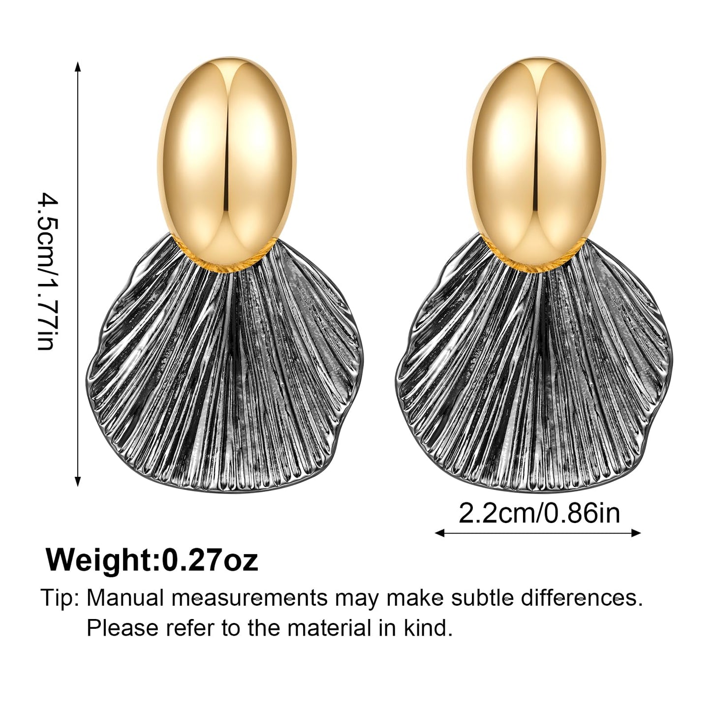 FILMOON Gold Plated Earrings Dangle Shell Earring for Women Two-Tone Fan-shaped Black Earrings Fashion Statement Jewelry