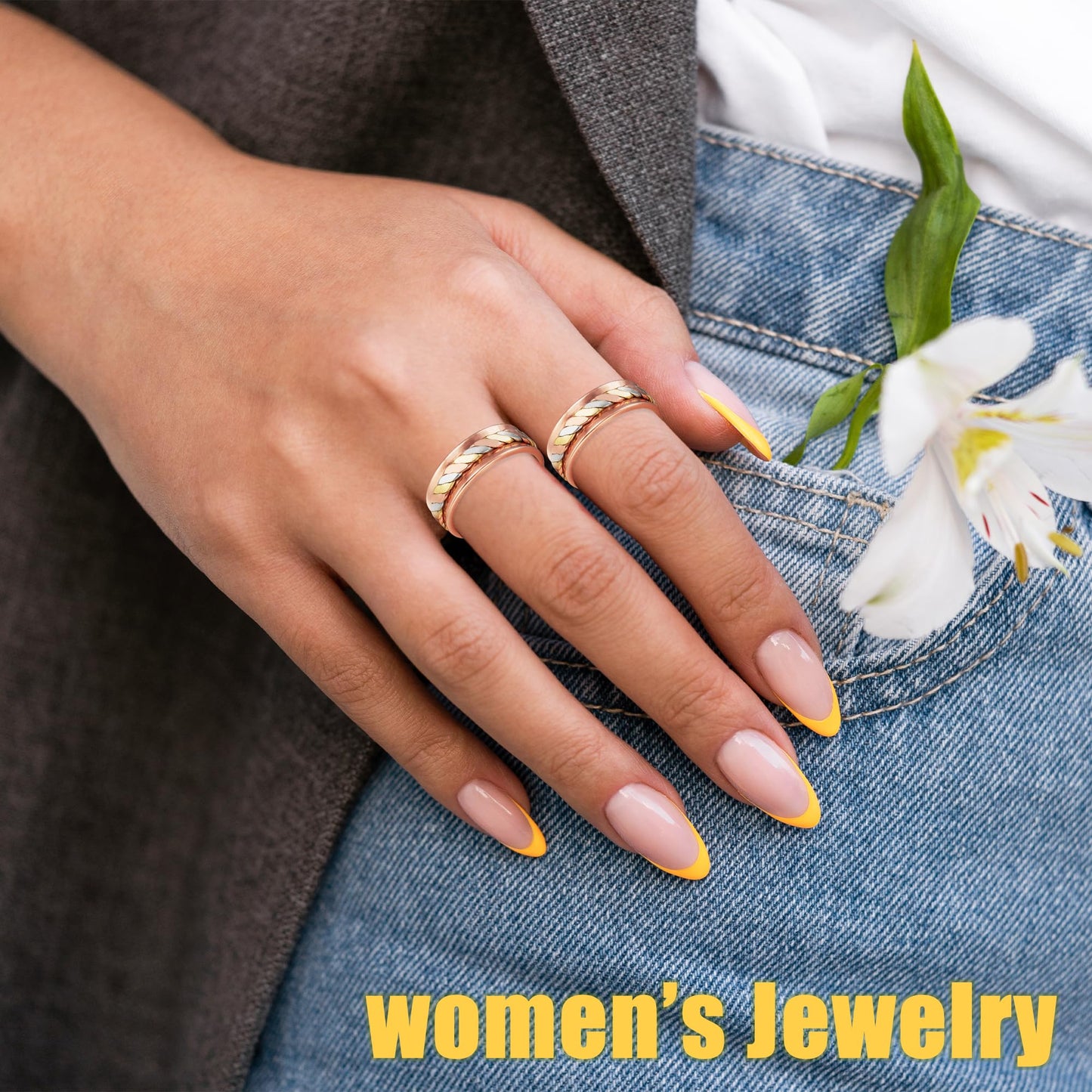 MagVIVACE Copper Rings for Men Women, Magnetic Ring, Tricolor Gold 99.9% Solid Copper Couples Megnetfield Ring with Magnet (2.3''+2.6'')