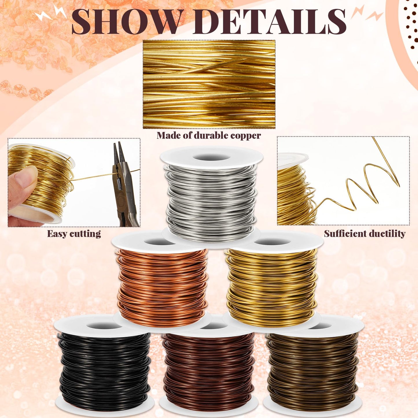 Mudder 6 Rolls Wire for Jewelry Making and Pliers Silver Craft Tarnish Resistant Jewelry Beading Wire for DIY Craft Making Supplies (Multicolor,20 Gauge)
