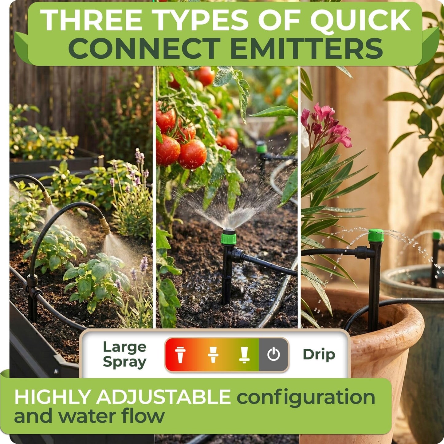 CARPATHEN 100FT Drip Irrigation System - Pressure Optimised Garden Watering System w 15pcs 360° Atomizing Nozzles, 16 Adjustable Drip Emitters 5/16 and 1/4 Tubing - Complete Watering Spray System