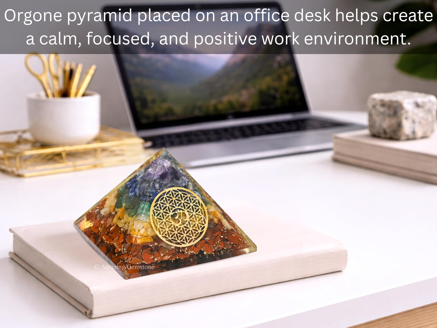 Amazing Gemstone Large Orgone Pyramid | Natural Chakra Pyramid Crystal | OM Flower of Life Orgonite Pyramid | Organ Pyramids Positive Energy Healing