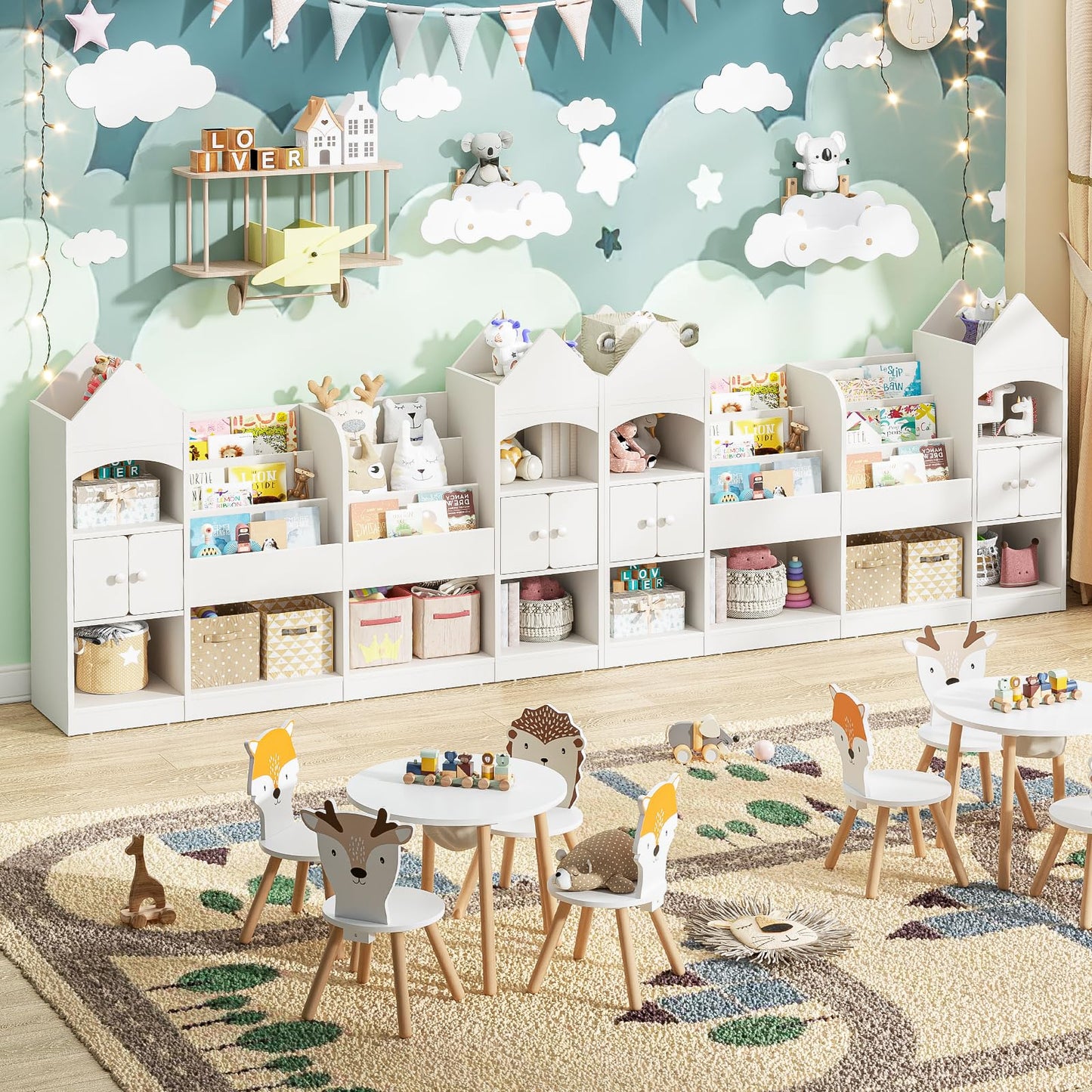 Halitaa Castle Shape Children's Bookshelf, Kids Bookcase Display Case Kids Toy Storage Organizer Multifunctional Storage Cabinet Bookshelf Suitable for Playroom, Children's Room, Living Room, White