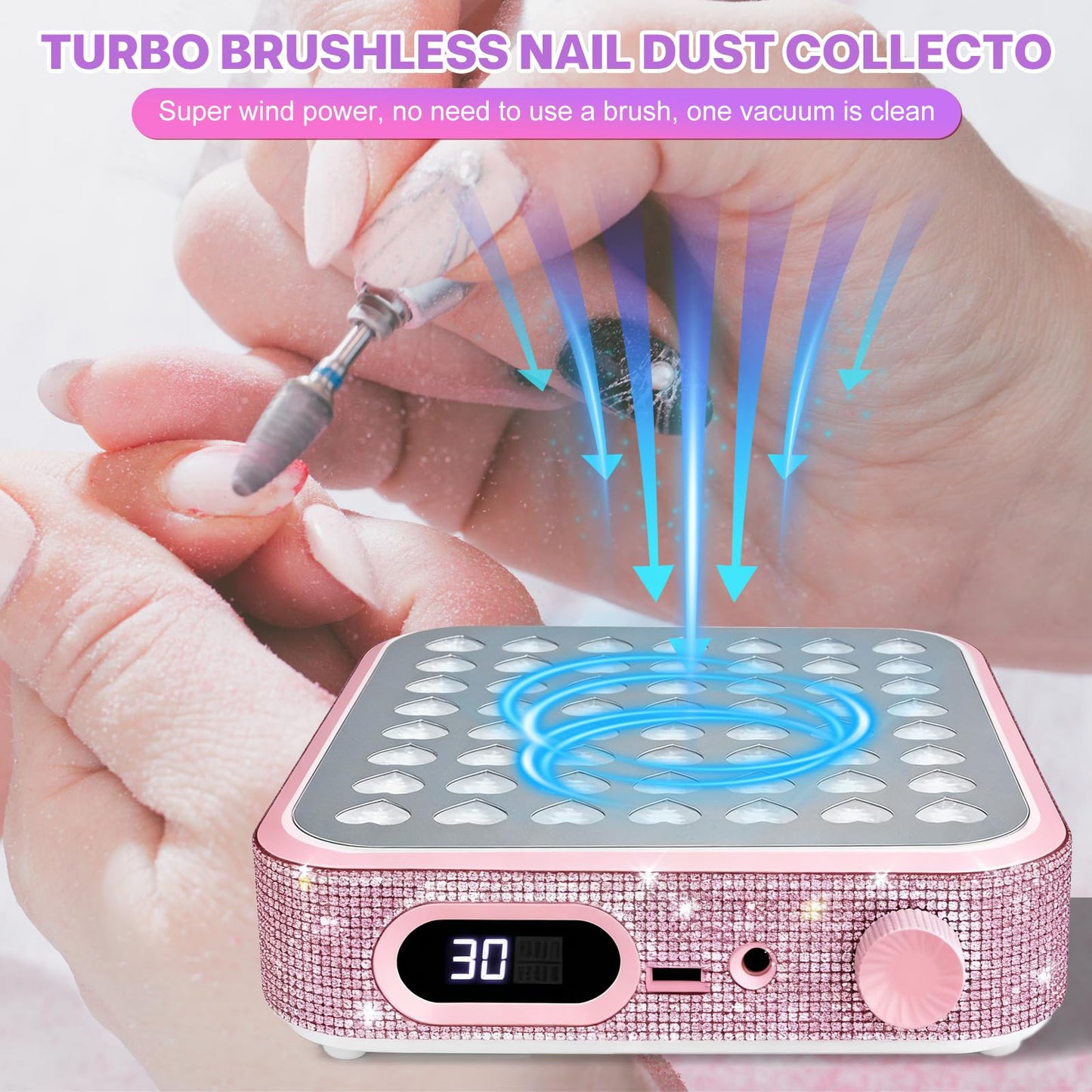 Nail Dust Collector - Nail Fan Dust Collector Compact Salon Tool for Acrylic Nails Polishing, Nail Salon Home (Pink)