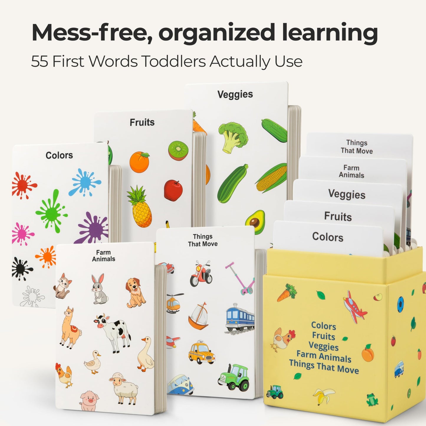 Toddler Flashcards for Ages 1–3 – 55 Thick & Durable Learning Cards, First Words, Real-Life Images, Montessori Toy for Babies 12+ Months