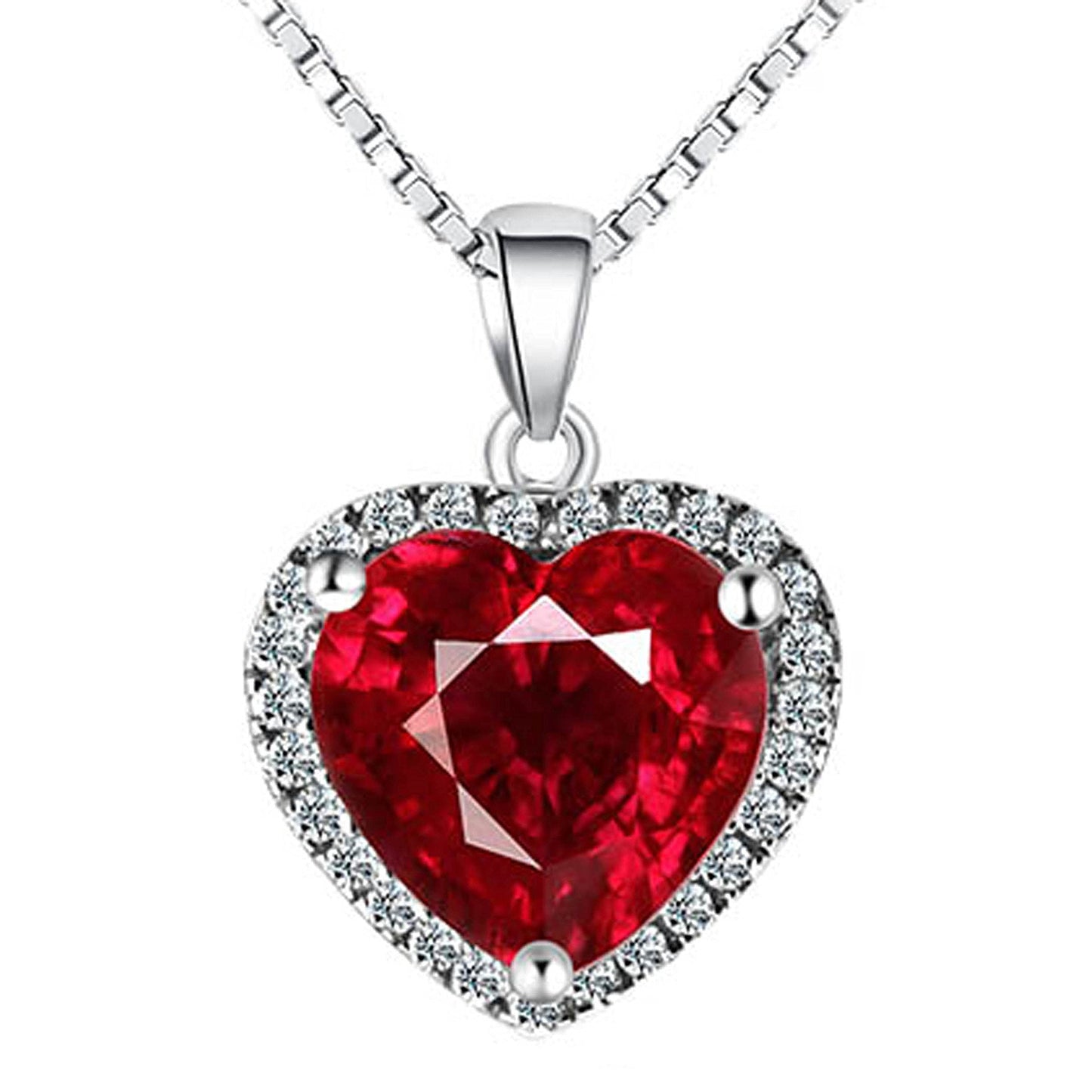 Navachi 925 Sterling Silver 18k White Gold Plated 3.7ct Heart Ruby Az9037a Necklace Pendant 18"