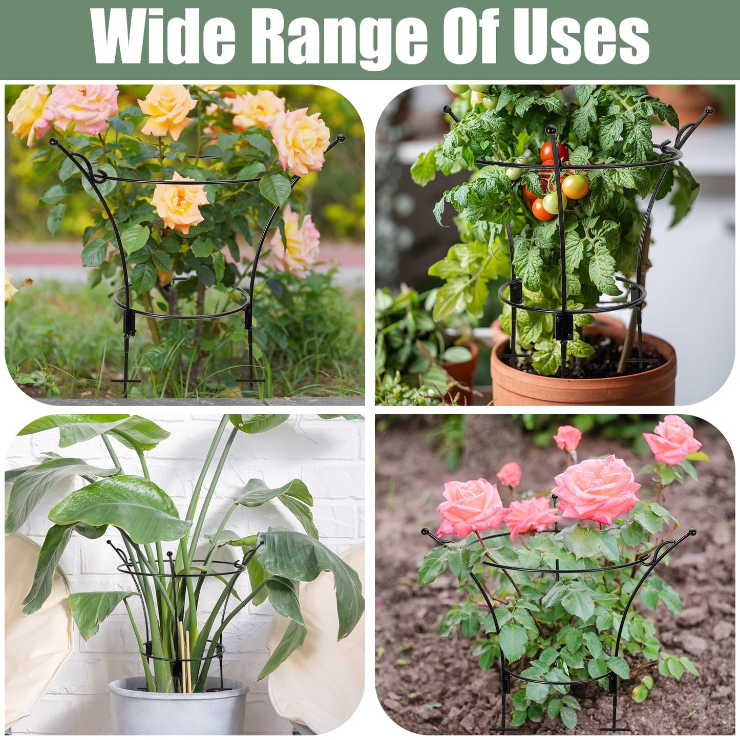 4 Pack Large Peony Cages and Supports,23.2" H X 13.4" D Metal Peony Support Rings,Tall Plant Support Garden Stakes for Outdoor Plants and Other Flopping Flowers