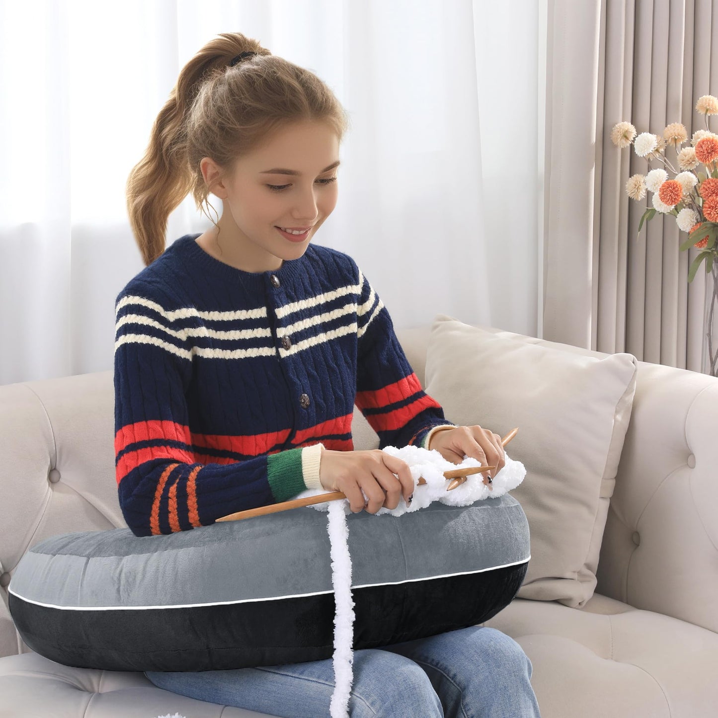 HOMBYS Crochet Pillow for Lap Support,Gaming Pillow for Lap,Lap Pillow for Reading & Crocheting,Soft Lap Desk Pillow,Reading Pillow,Crochet Pillow for Lap Support,Arm Pillows for Adults,Black/Grey